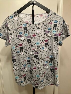 ENJOYNIGHT Grey Cute Dog Print Sleep Shirt/Pajama Top - Size Medium